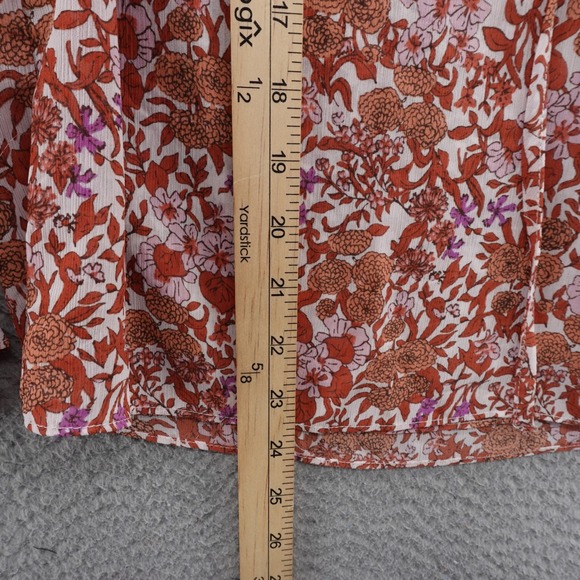 J Crew Ruffle Crinkle Chiffon Top Blouse Women XS Orange Womens Fete Floral‎ - Picture 8 of 12